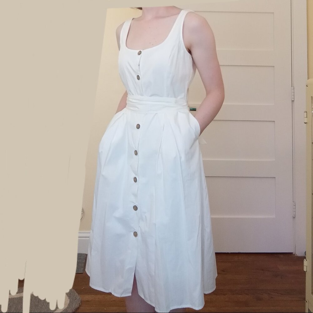 Sleeveless White Cotton Sundress